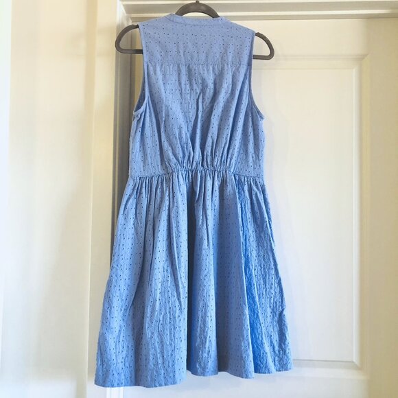 J. By J.Crew Floral Eyelet Shirt Dress Button Front Size 10 Blue 100% Cotton - Picture 8 of 16